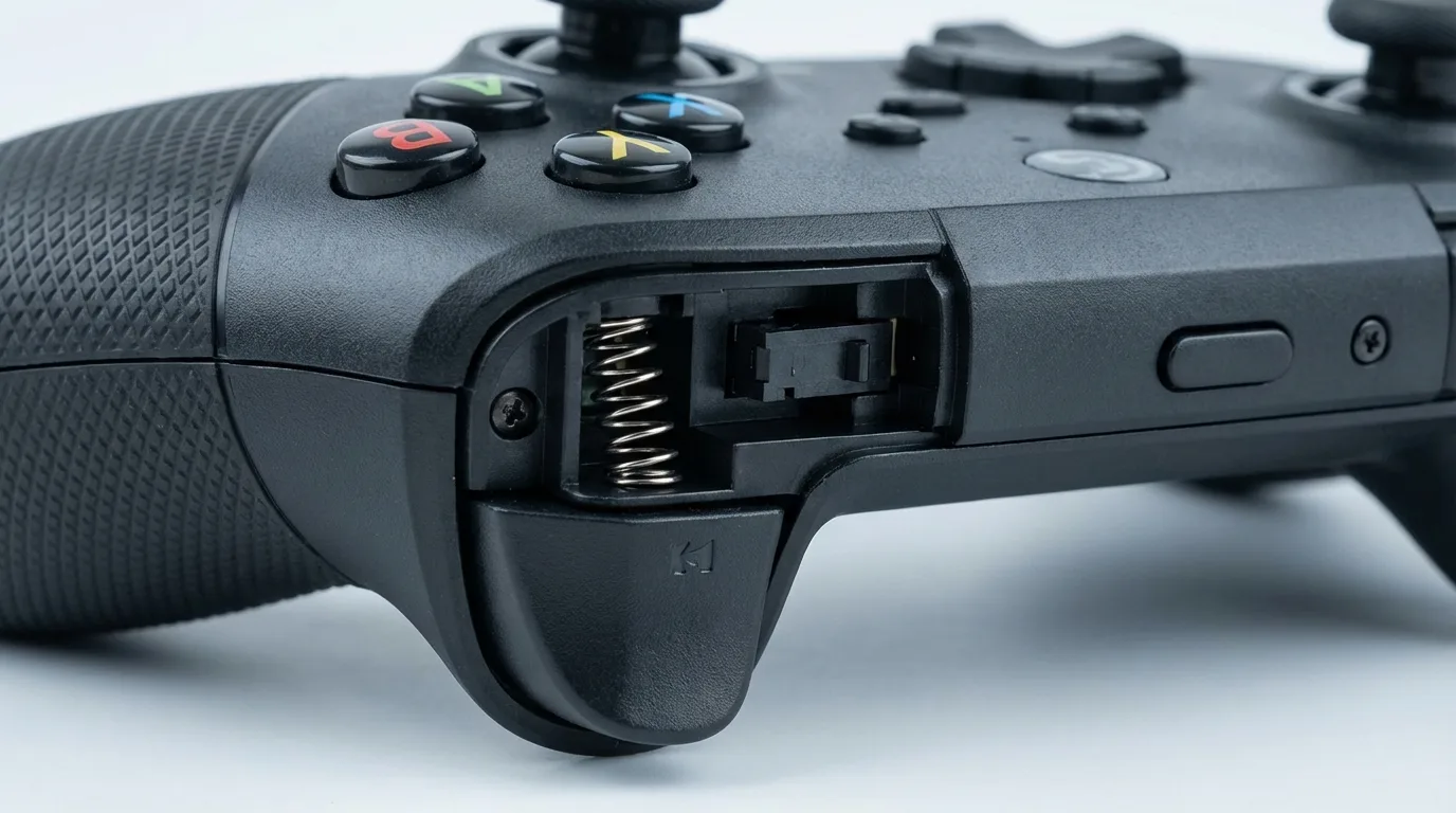Close-up of GameSir Tracer Pro trigger mechanism and grip texture