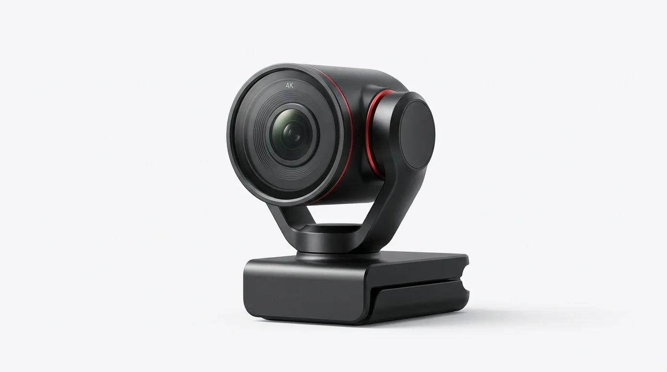 Insta360 Link 2 Pro webcam front view showing lens and gimbal mechanism
