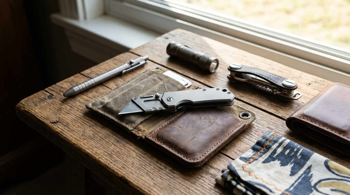 ONAMI utility knife in everyday carry setup with other gear