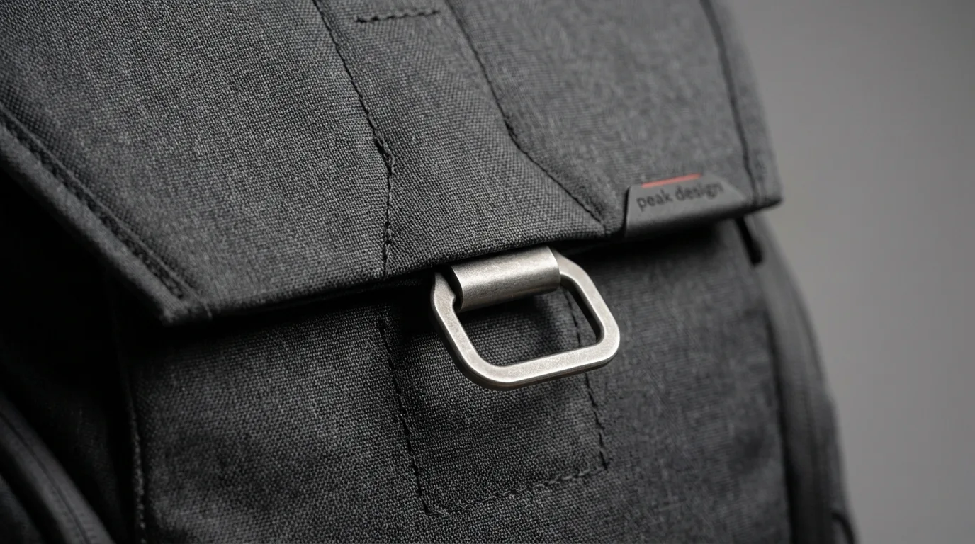 Close-up of MagLatch mechanism and fabric texture on Peak Design Everyday Backpack V3