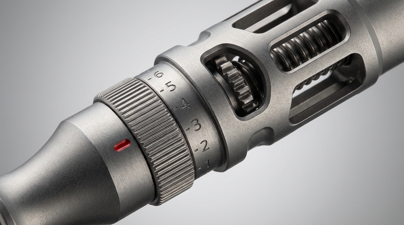 Close-up of the T8's precision adjustment mechanism